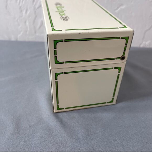 Vintage Recipe Holder 70s Blank Cards Metal Tin Watkins Vegetables - Picture 8 of 16